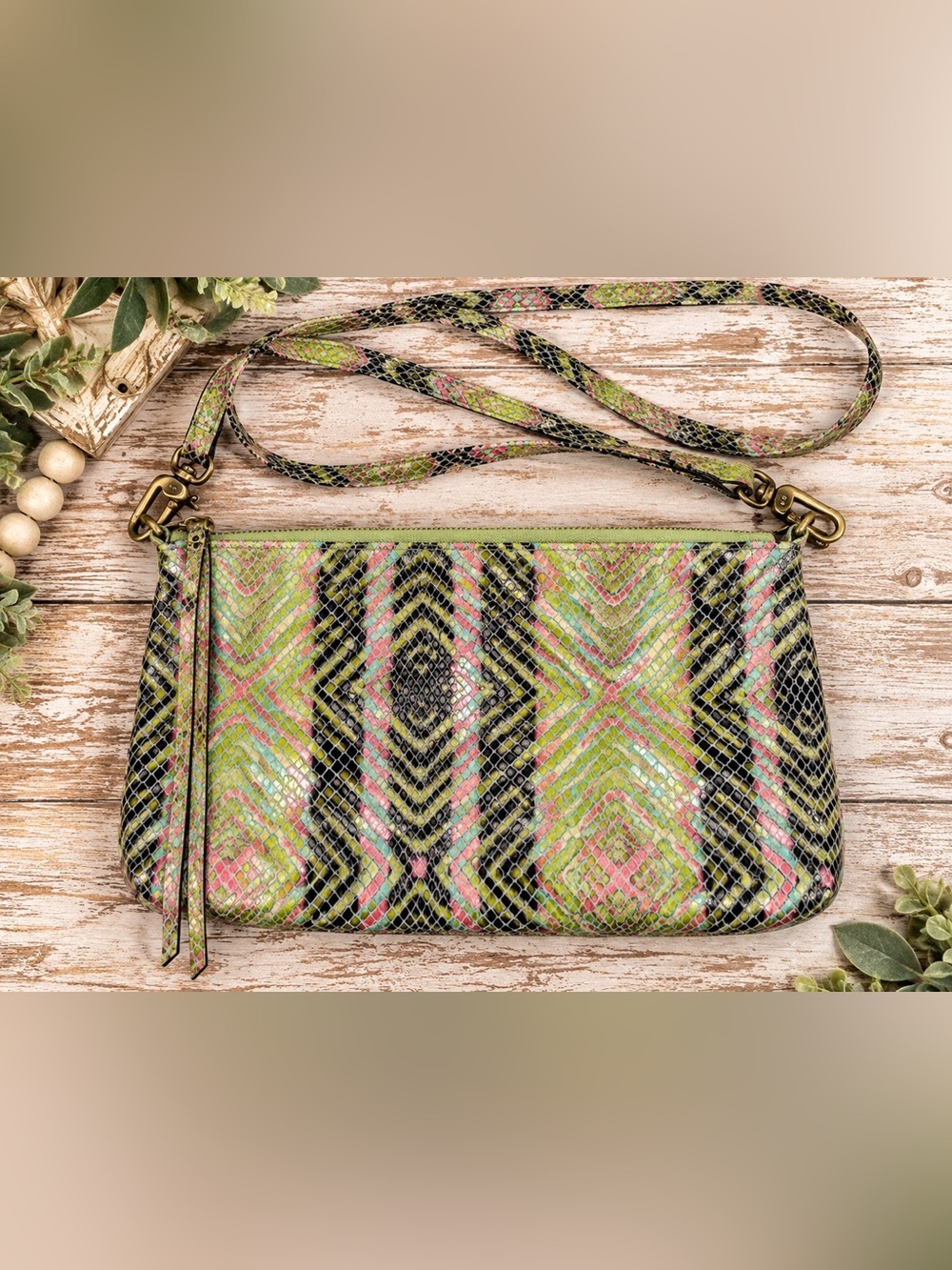 HOBO Multicolor Snakeskin Leather Convertible Crossbody Shoulder Bag